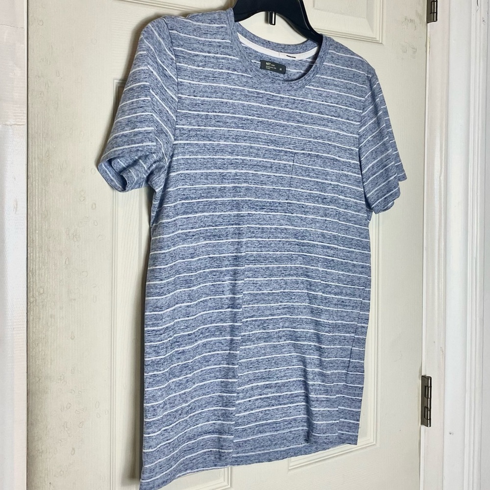 Net men tshirt striped blue classic simple pure M